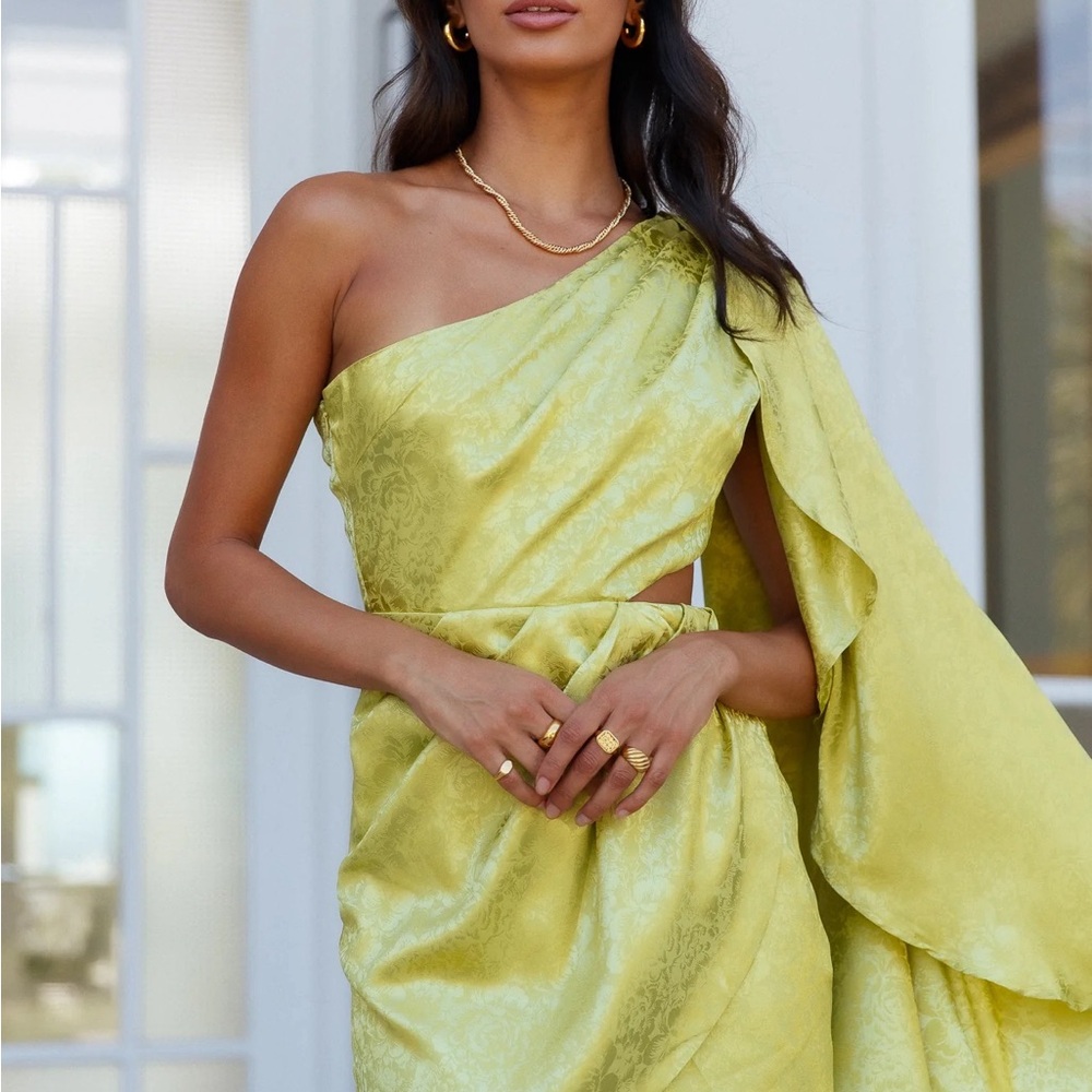 Hello Molly One-Shoulder Lime Dress